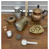 Brass trivit, coffee/tea items, coffee scoops