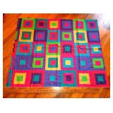 43.5" x 54" Vtg 9 color log cabin quilt top