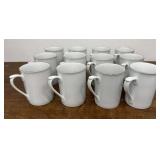 12 white Gibson D Handle Coffee Mugs
