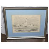 Sailboats Jas F. Murray pencil drawing from