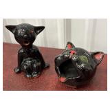 Redware pottery black cat incense /smoker ashtrays