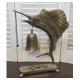 Brass sculpture marlin / sailfish bell gong