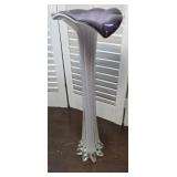 Tall art glass vase purple over white cased glass