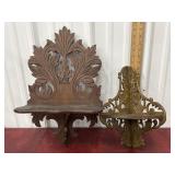 2 Folding Shelves Wood Carved *needs tinkering