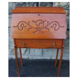 Antique Oak Drop Front Carved Secretary Desk 40
