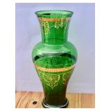 Vintage Emerald Green Vase with Gold Trim