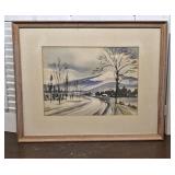 Vintage winter scene original watercolor