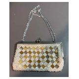Vintage white gold silver clutch evening purse,