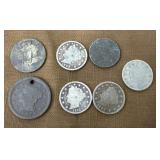 Old coins - Liberty head V Nickels, one cent