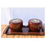 Pair of MCM Japan Lacquered Containers & Tray