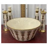 Lenox Lido pattern Bowl, candle stick holders and