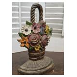 Cast iron flower basket door stop - great patina