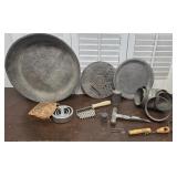 Tinware - biscuit cutters, sifter, Calumet