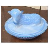 Boyd Blue Slag Glass Lamb On Nest