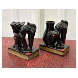 Redware pottery black cats pencil/ toothpick