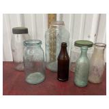 Old glass jars and bottles - Mason, Horlickï¿½s