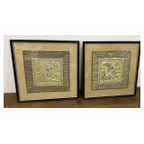 Pair of vintage Asian framed embroidery on silk