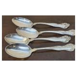 Set 4 sterling silver serving spoons - ornate -