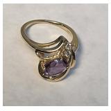 14k Yellow Gold Purple Amethyst Diamond ring -