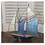 Vintage Leaded Stained Glass Sailing Ship