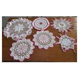 Red & white antique large doilies