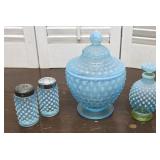 4pcs Fenton Blue Opalescent Hobnail - needs
