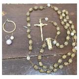 Beautiful rosary, 3 odd earrings (1 sterling & 1