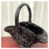 L.E. Smith black confetti ware glass basket
