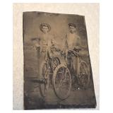 Photo tintype - 2 bicycles - very interesting