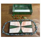 Beautiful Slag Glass Trinket box w/contents