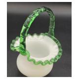 Vintage Fenton 'Emerald Crest' Basket Bamboo