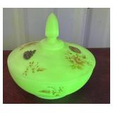 Uranium custard Fenton covered candy dish