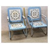 Ornate Spring Chairs (2) - blue& white