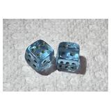 Czechoslovakia? blue glass dice - glow green under