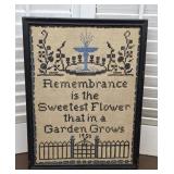 1950 cross-stitch sampler motto 'Remembrance is