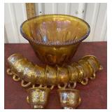 Indiana Glass Harvest Grape Amber Gold Punch Bowl