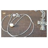 .925 Sterling Pearl necklace & Sterling cross
