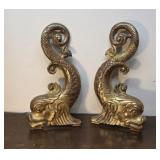 2 HEAVY brass dolphins architectural? or andiron