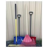 Yard Tools (4) Shovels, Rake, Broom