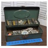 Fishing Tackle box with contents - wooden lures,