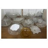 Glass cake plate, bowls, jar, creamer, sugar etc
