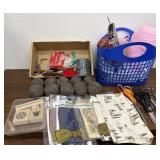 Crafty - knitting needles, yarn, scissors,