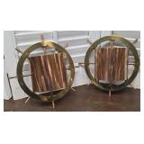 Pr copper / brass ship wheel wall pockets