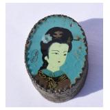 1950's Japanese Geisha Oval Trinket Box with Hand