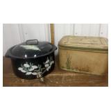 Enamel pot, metal bread box