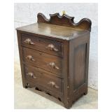 Walnut 3 Drawer Chest w/ Carved Pulls 31/15/30 -