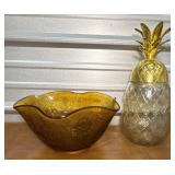 Amber serving bowl & Pineapple canister