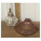 Masonic ashtray, glass alcohol lamp
