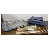 New Cookie sheets, Pyrex, rooster butter knives,