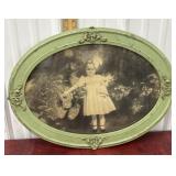 Vintage green oval frame with print